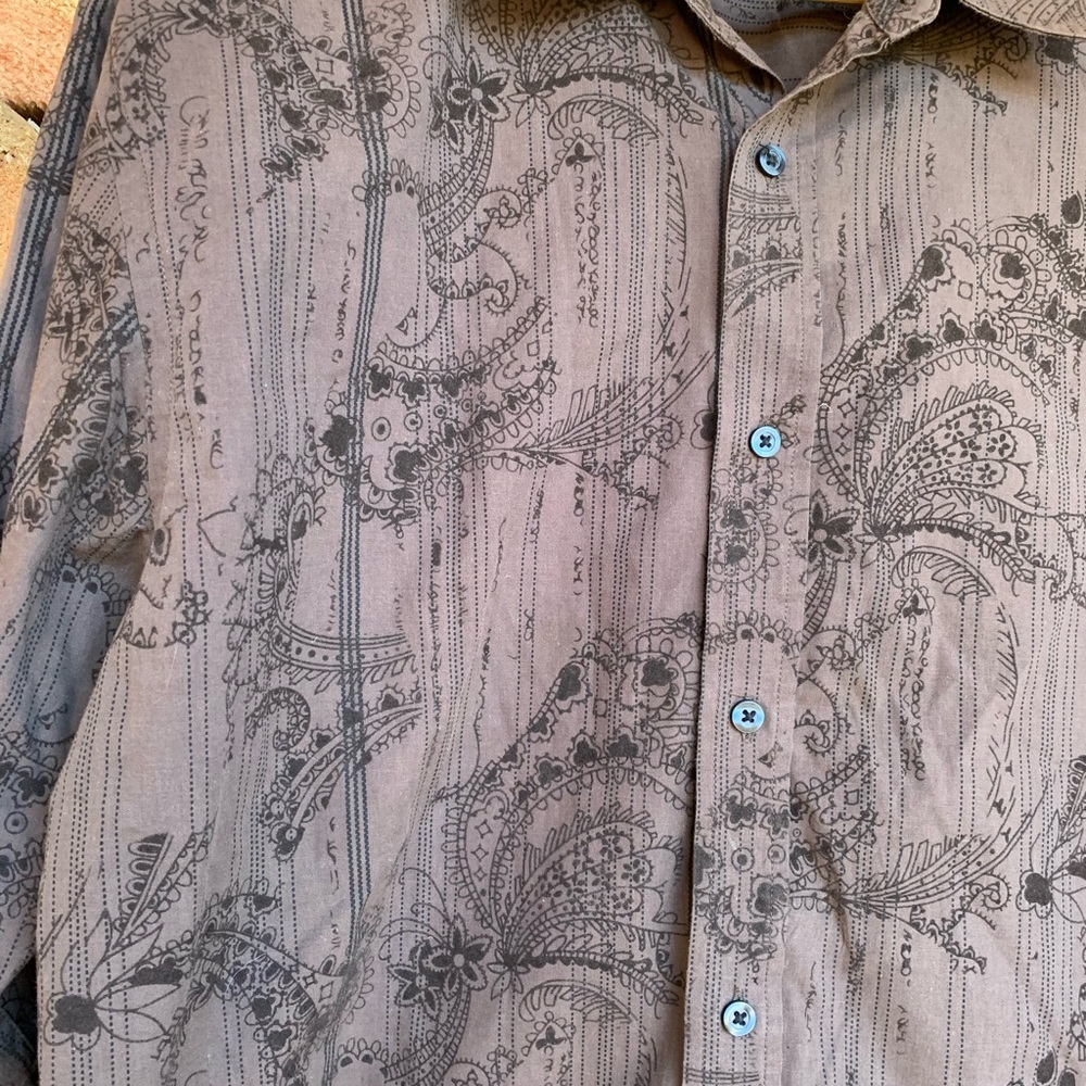 Paisley Dress Shirt Mens 2XL Brown Long Sleeve Button Up Michael Brandon - Picture 2 of 7